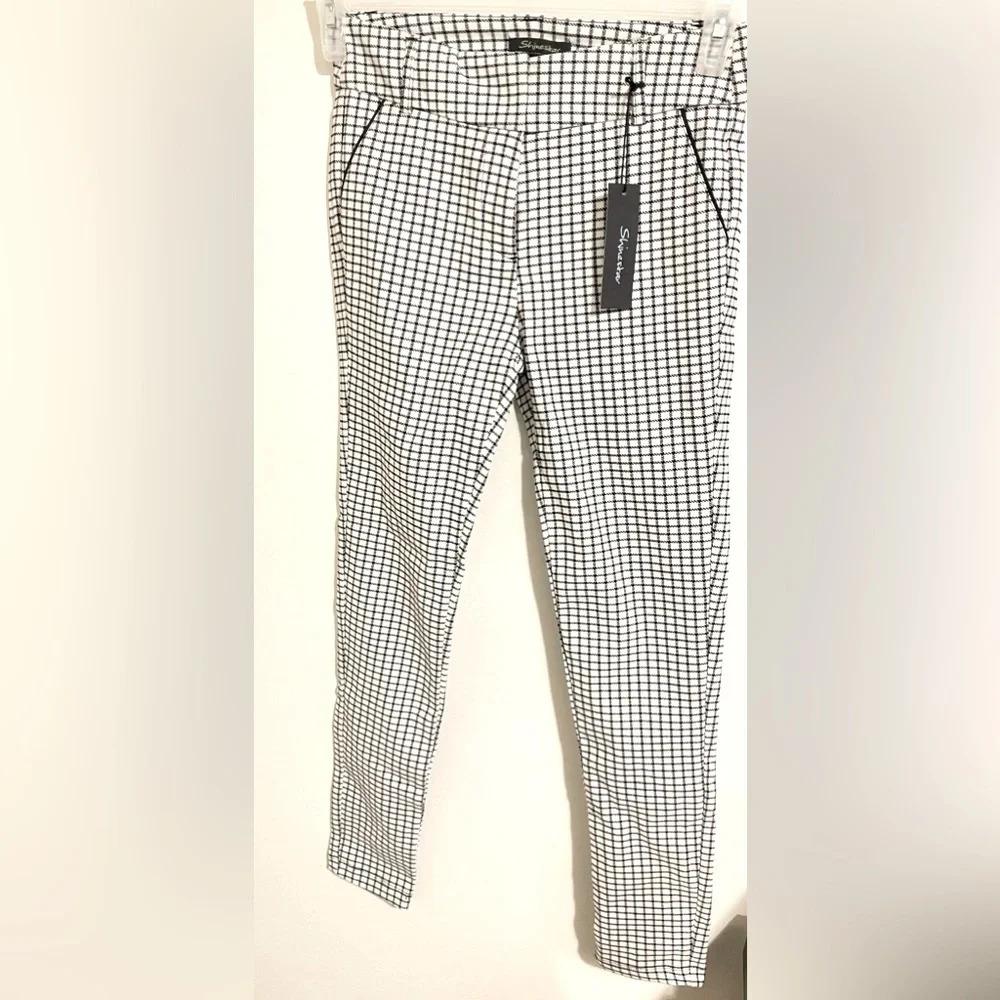 SZ M  women shinestar Houndstooth Skinny Dressy Pants black & white - Picture 4 of 7